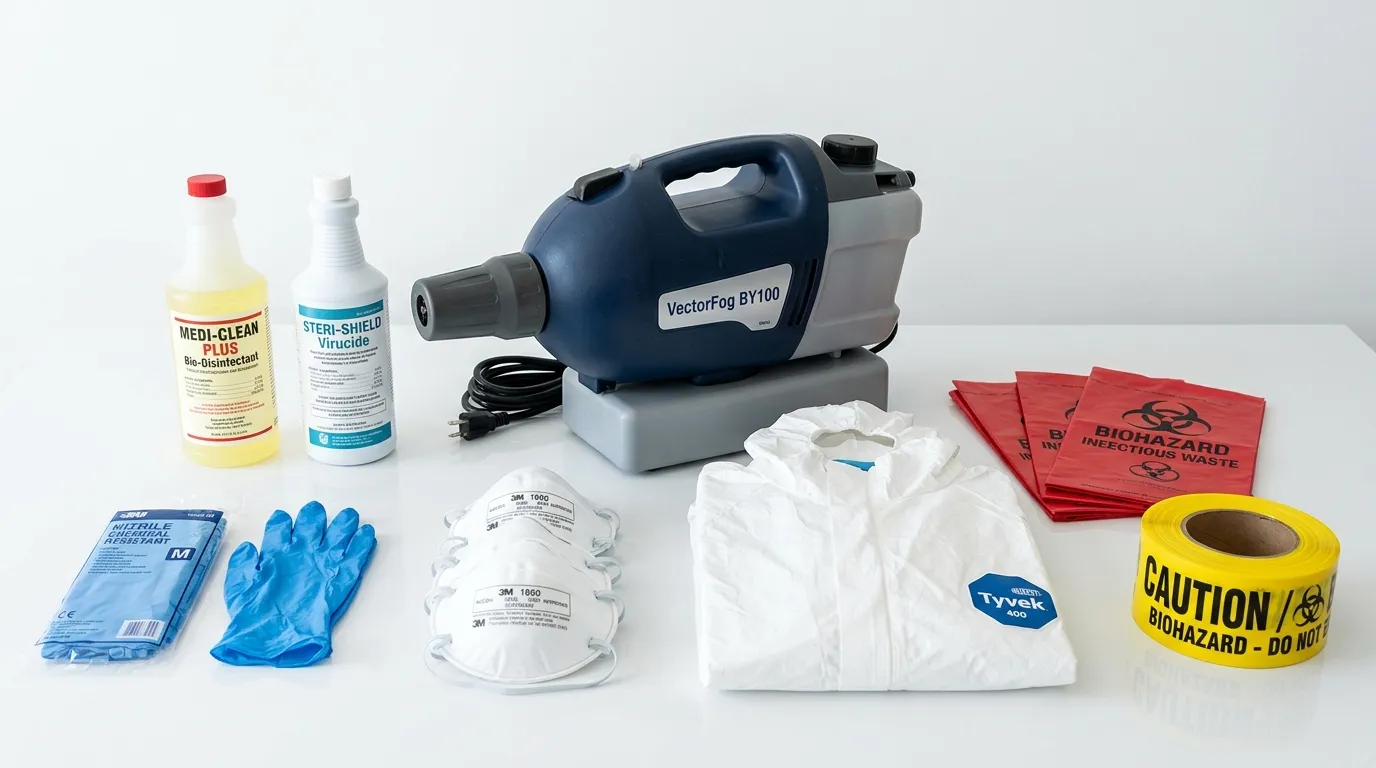 Professional biohazard remediation crew working in Gridley